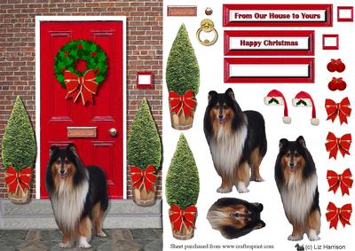 Collie Christamas Door Step Scene 3D Decouapge