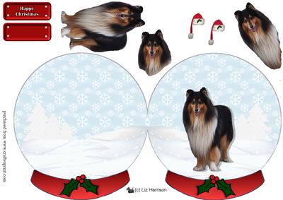 Collie Christmas Snow Globe 3D Decoupage