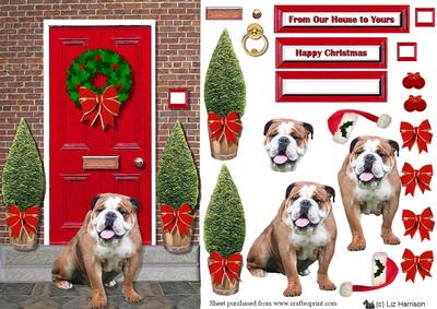Bulldog Christmas Door Step Scene