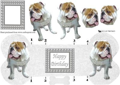 Bulldog Bone Shaped Card 3D Decoupage