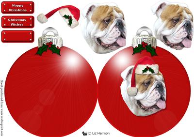 Bulldog Christmas Bauble Shaped Card