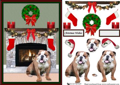 Bulldog Christmas Fire Place Scene