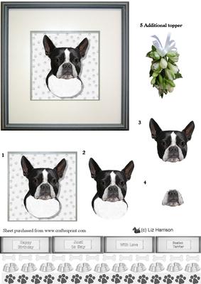 Boston Terrier ,black Portrait 3D Decoupage