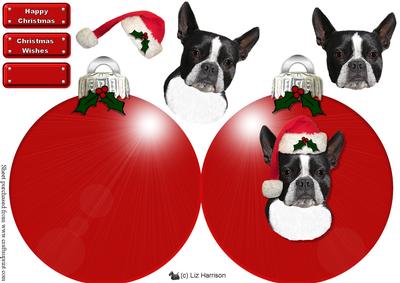 Boston Terrier,black, Christmas Bauble 3D Decoupage