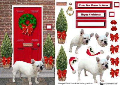 French Bulldog Christmas Door Step Scene