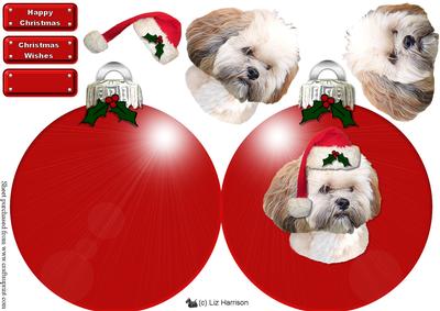 Lhasa Apso Christmas Bauble Decoupage