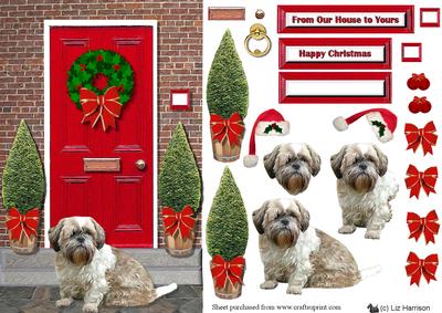 Shih Tzu Christmas Door Step Scene