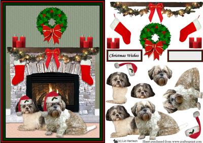 Shih Tzu Christmas Fire Place Scene