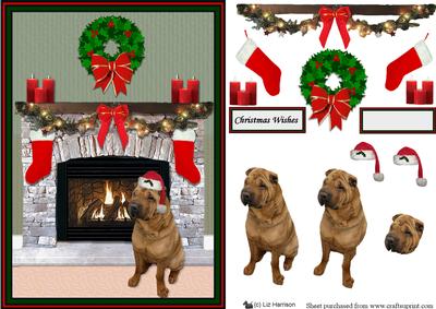 Shar Pei Christmas Fire Place Scene
