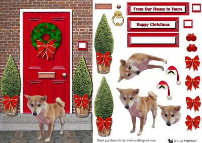 Shiba Inu Christmas Door Step Scene
