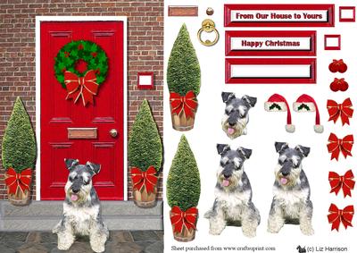 Miniature Schnauzer Christmas Door Step Scene