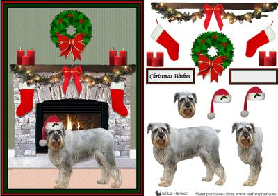 Schnauzer Christmas Fire Place Scene