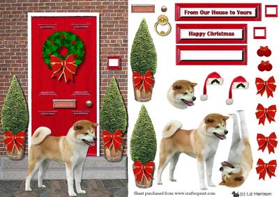 Japanese Akita Inu Christmas Door Step