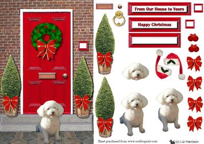 Bichon Frise Christmas Door Scene