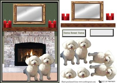 Bichon Frise Fireplace Scene