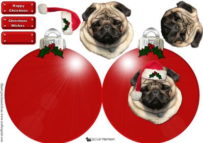 Pug Dog Christmas Bauble Decoupage