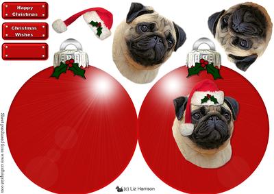 Pug Christmas Bauble Decoupage