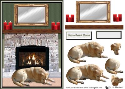 Golden Labrador Fire Place Scene