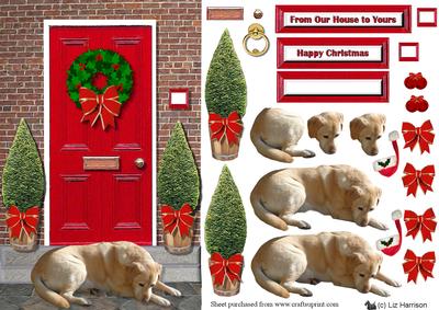 Golden Labrador Christmas Door Step Scene