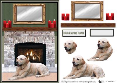 Golden Labrador Fire Place Scene