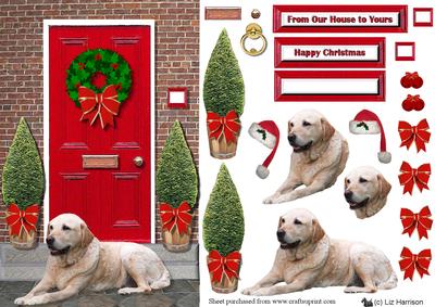 Golden Labrador Christmas Door Step Scene