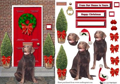 Chocolate Labrador Christmas Door Step Scene