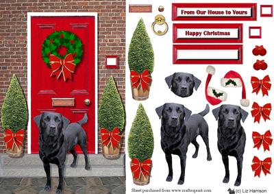 Black Labrador Christmas Door Step Scene