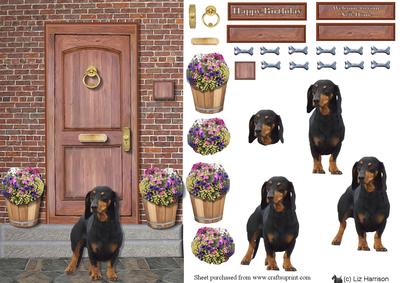 Dachshund Door Step Scene Decoupage