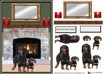 Dachshund & Puppy Fire Place Scene