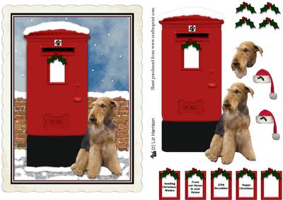 Airedale Terrier Christmas Post Box Scene Decoupage