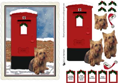 Australian Terrier Christmas Post Box Scene Decoupage