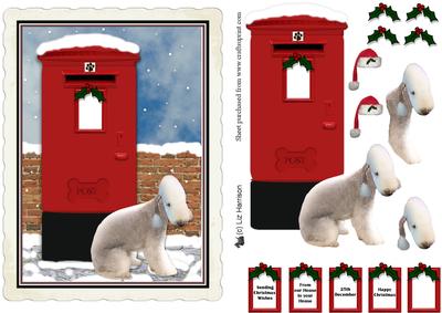 Bedlington Terrier Christmas Post Box Scene Decoupage