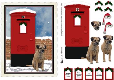 Border Terrier Christmas Post Box Scene Decoupage