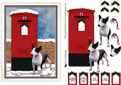 Bull Terrier Christmas Post Box Scene Decoupage