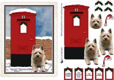 Cairn Terrier Christmas Post Box Scene Decoupage