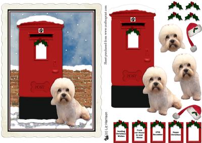 Dandie Dinmont Terrier Christmas Post Box Scene Decoupage