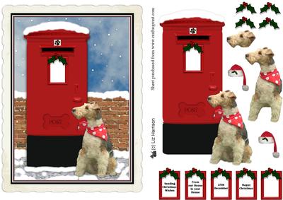 Fox Terrier Christmas Post Box Scene Decoupage