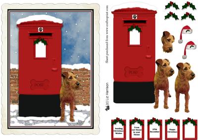 Irish Terrier Christmas Post Box Scene Decoupage