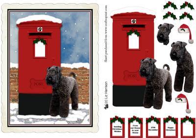 Kerry Blue Terrier Christmas Post Box Scene Decoupage