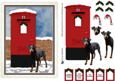 Manchester Terrier Christmas Post Box Scene Decoupage