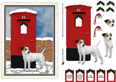 Parson Russell Terrier Christmas Post Box Scene Decoupage