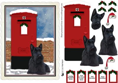 Scottish Terrier Christmas Post Box Scene Decoupage