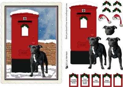 Staffordshire Bull Terrier Christmas Post Box Scene Decoupag