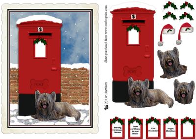 Skye Terrier Christmas Post Box Scene Decoupage