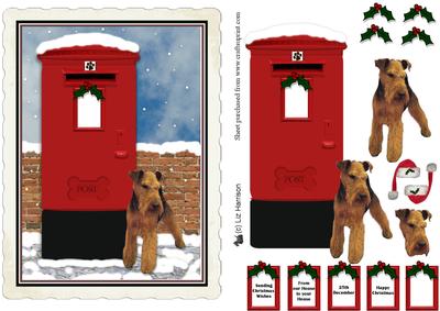 Welsh Terrier Christmas Post Box Scene Decoupage