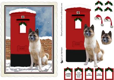 Akita Christmas Post Box Scene Decoupage