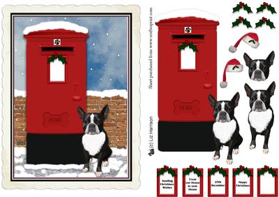 Boston Terrier Christmas Post Box Scene Decoupage