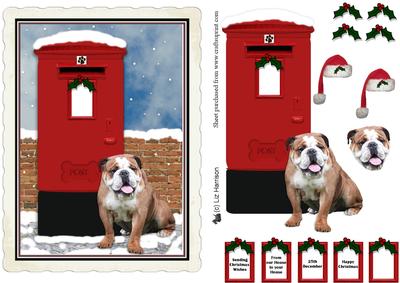 Bulldog Christmas Post Box Scene