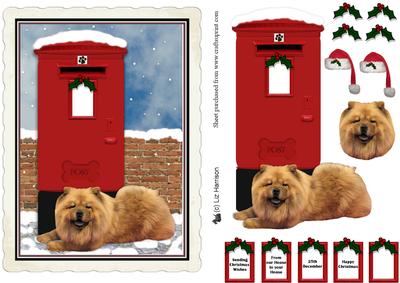 Chow Chow Christmas Post Box Scene Decoupage