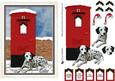 Dalmatian Christmas Post Box Scene Decoupage